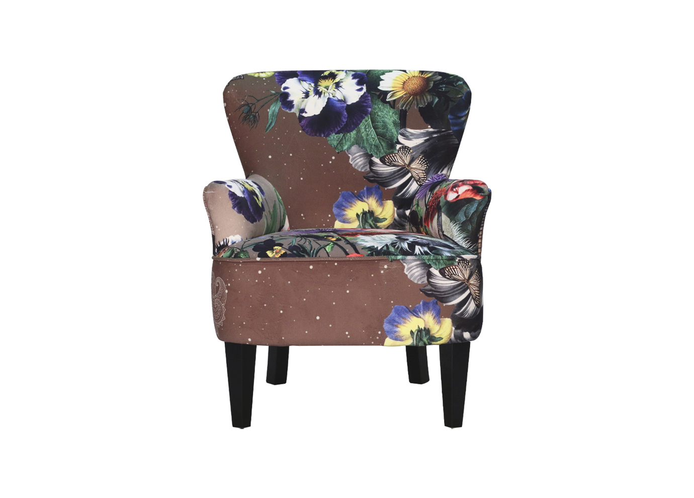 fauteuil-tissu-fleurs-papillons-marron-design